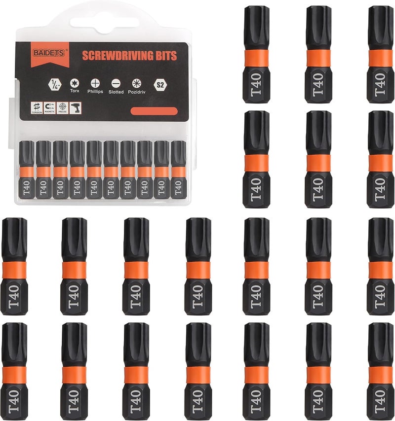 BAIDETS Pro T40 Bit Assortment - Screwdriver Bits Set 20Pcs, 25mm Length, Torx Screwdriver Bit, 1/4 Inch Hex Shank, with Storage Box - Image 1